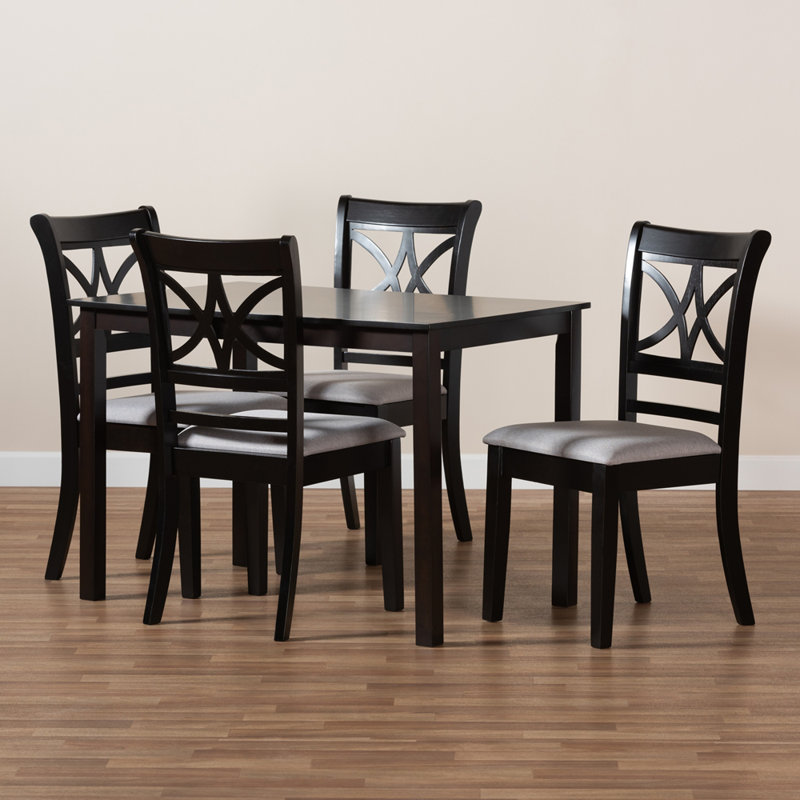 Laurence 5-Pc Solid Wood Dining Set in Grey Fabric Upholstered, 37.4'' H X 18.5'' W X 20.3'' D, Gray