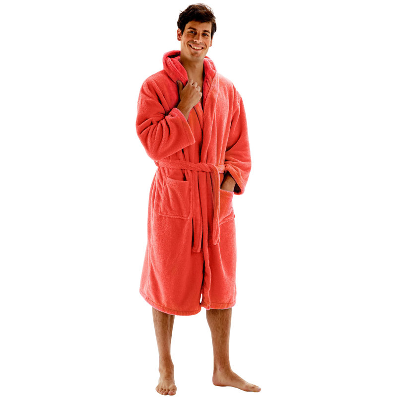 Peignoir 100% microfibre molletonné au-dessus du genou avec poches et capuche, TG, Blanc