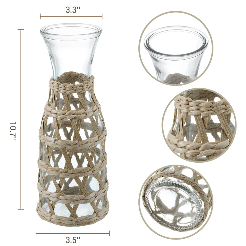 Vase de table en verre tissé rotin