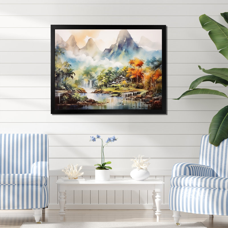 Indonesian Mountain Landscape - Indonesia Wall Art, White Closed Corner Frame, 40" H x 30" W x 1.5" D