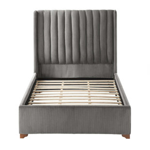 Modern Upholstered Platform Bed With Corduroy Wing Headboard