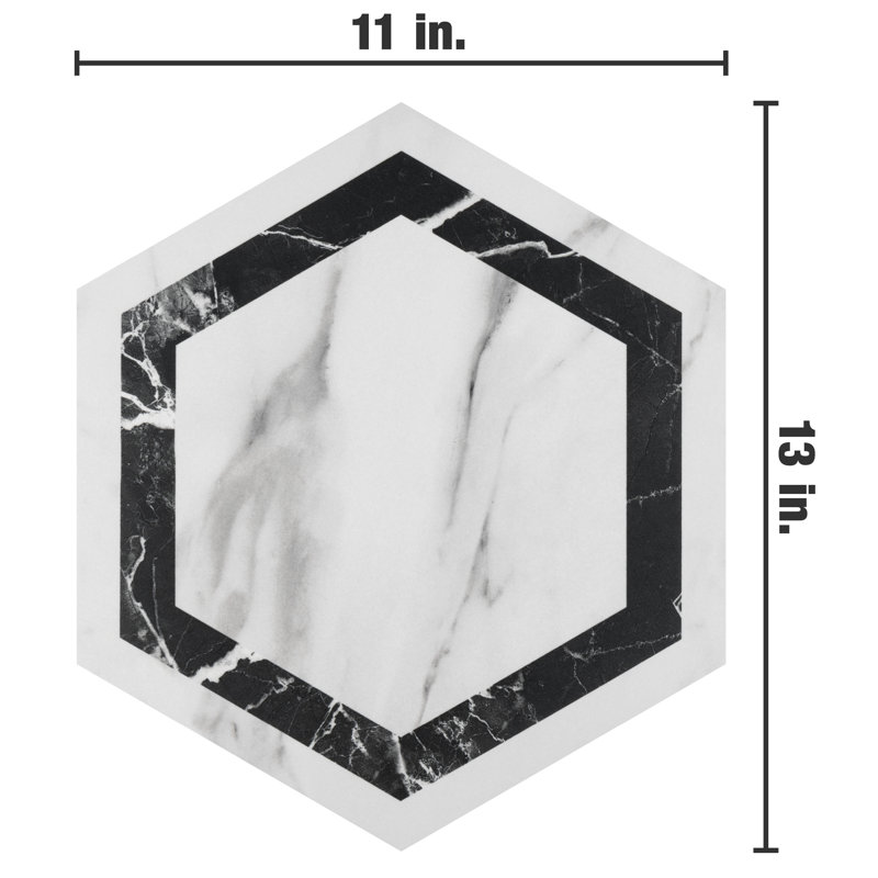 BioTech 11" x 13" Porcelain Marble Look Wall & Floor Tile, Gray/Black