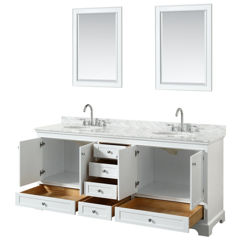 Deborah 80'' Double Bathroom Vanity with Marble Top, White, Polished Chrome
