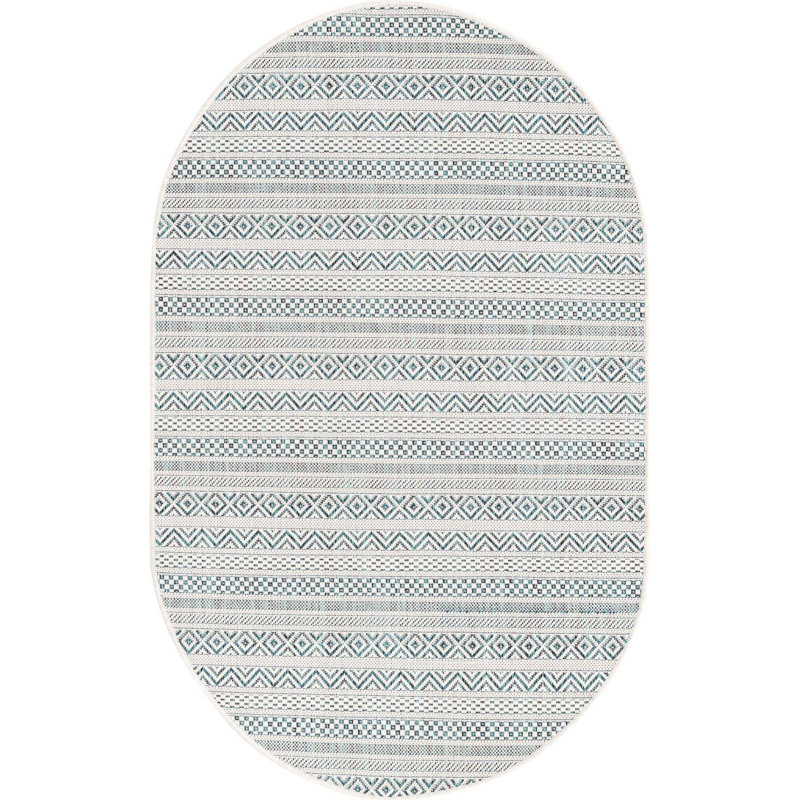 Tapis bleu sarcelle intérieur / extérieur Hewitt, Ovale 3 pi 3 po x 5 pi 3 po