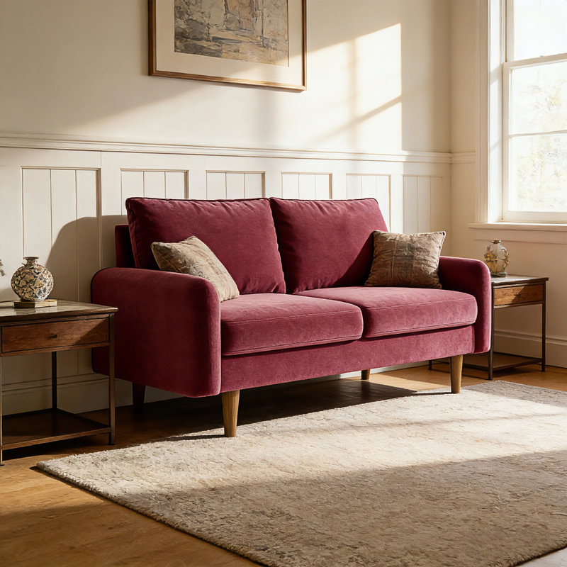 56.3" Velvet Spring-Padded Loveseat Comfort Sofas, Burgundy