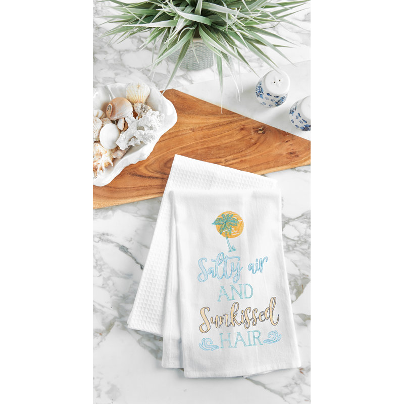 Salty Air And Sunkissed Hair Flour Sack Embroidered Cotton Kitchen Towel