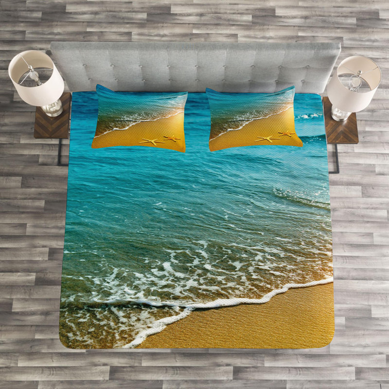 Landscape Coastal Polyester Coverlet, King Coverlet + 2 Shams