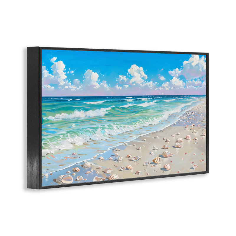 «Shells Awash on Shore», estampe numérique, design par LSR Design Studio, H 12 po x l 18 po, Giclée encadrée noir minuit