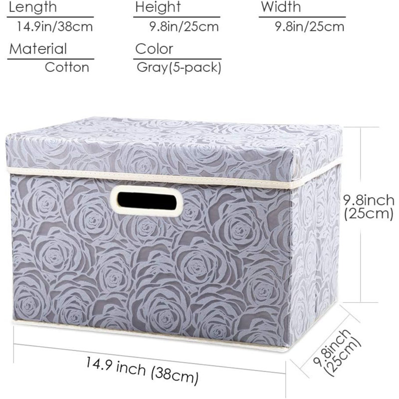 Stackable Storage Cubes With Lids [5-Pack] Fabric Decorative Storage Box Bins Organizer Containers Baskets With Cover Handles Divider For Bedroom Closet Living Room