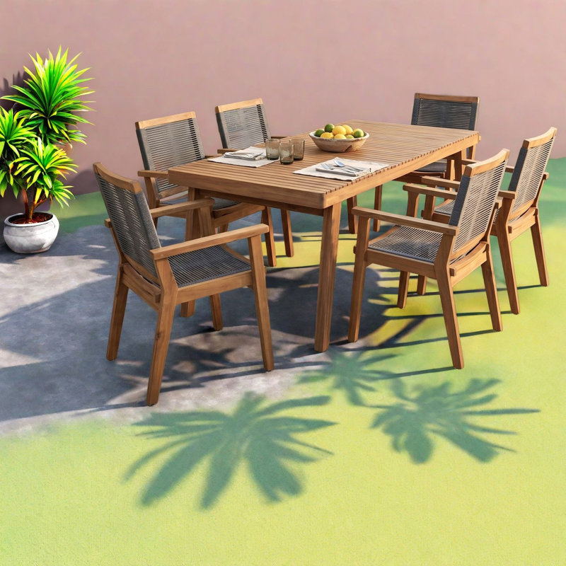 Ensembles de salle à manger de qualité supérieure pour terrasse, salle à manger d'extérieur moderne en bois d'acacia de 69 pouces