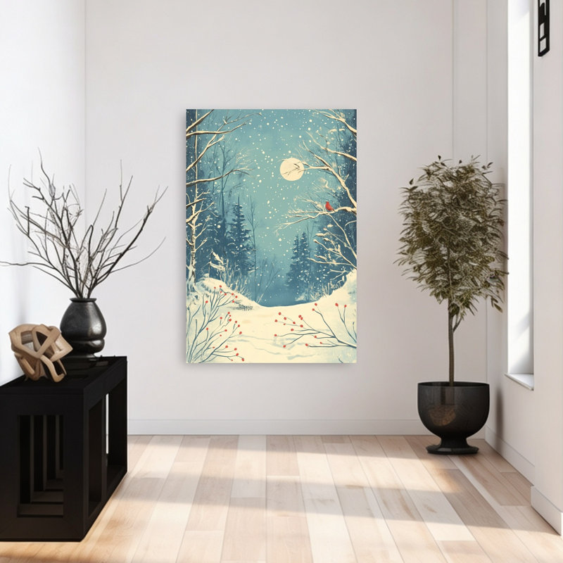 Moonlit Snowy Path Peaceful Serene Tranquil Forest Nature Wall Art Print by Pictufy Studio IV - Wrapped Canvas Print