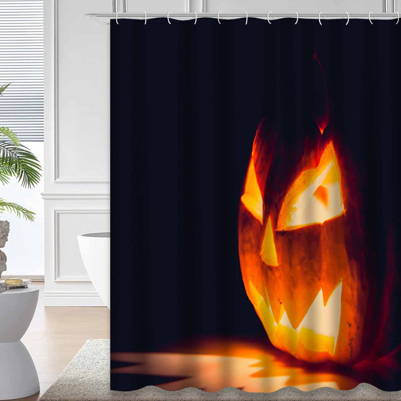 Rideau de douche Halloween avec citrouille effrayante vintage orange à 12 crochets, L 72 po x l 78 po