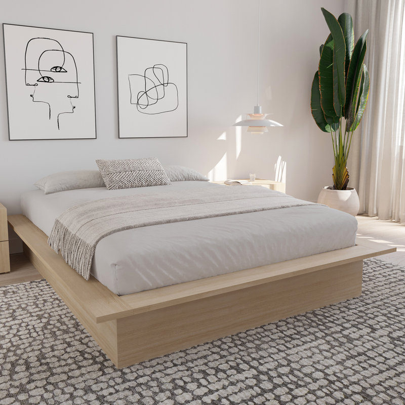 Base de lit plateforme Botyu, Beige, Double