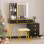 Makeup Vanity with Tri-Color Dimmable Light Mirror, Charge Station, 5-Drawer Sub-Cabinet, Soft Stool-823770324