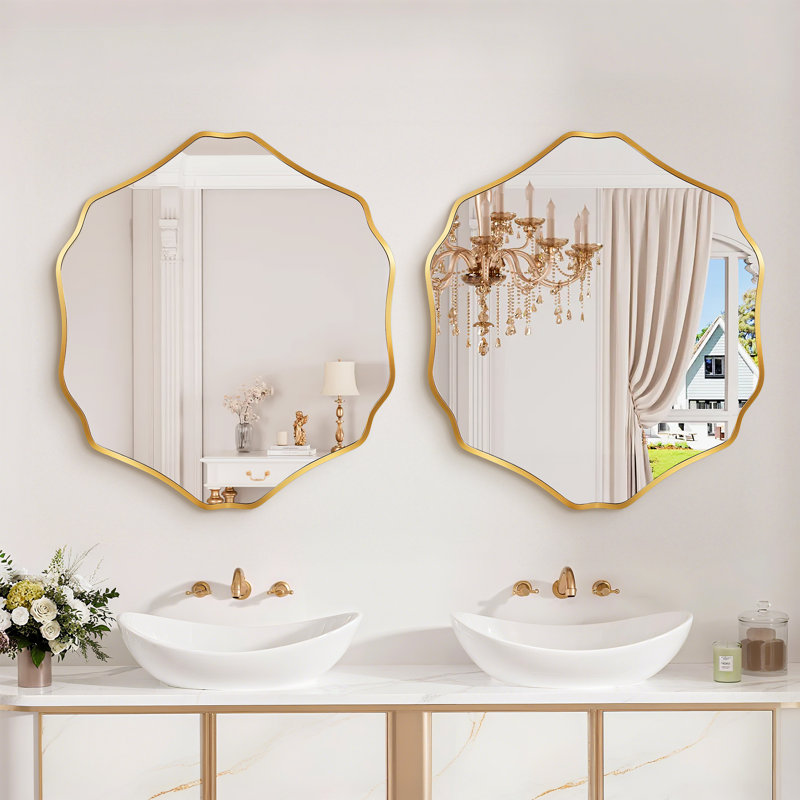 Petal-Hexagon Shaped Mirror With Gold Frame-For Bathroom, Bedroom, Living Room & Entryway Decor, 32" x 36", Gold