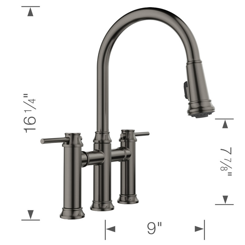 Empressa Pull-Down Dual-Spray Bridge Faucet, Satin Dark Steel