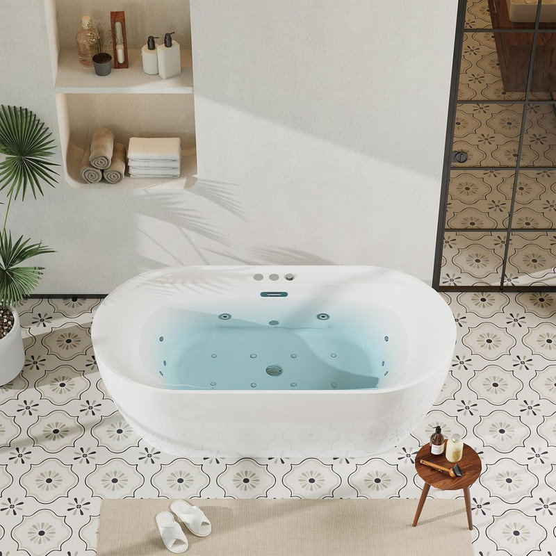 Baignoire autoportante en acrylique 71 x 35 po avec 10 jets d'hydromassage, spa à bulles d'air et trempage chauffé