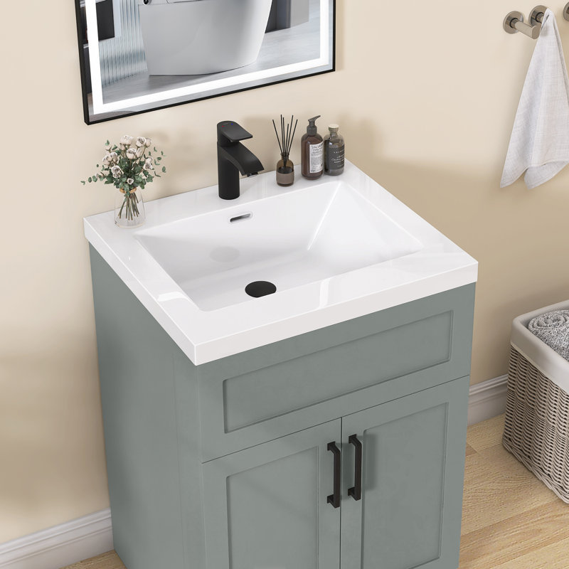 Dessus de meuble-lavabo simple 24 po x P 22 po avec comptoir en pierre en résine et comptoir de salle de bain avec lavabo pré-percé et drain central
