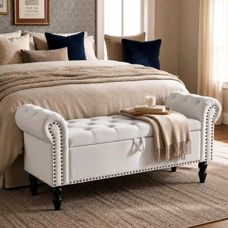 133cm Wide Velvet Standard Ottoman, White
