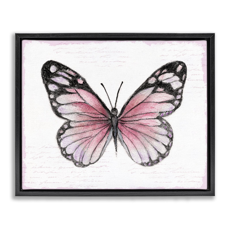 Papillon monarque rose, Cadre flottant noir de jais, H 17 po x l 21 po