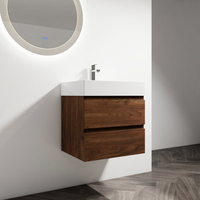24" Bathroom Vanity Wall Mounted, Resin Sink & 2 Soft Close Drawers, Magnetic With Soft-Close Drawers - Appealing