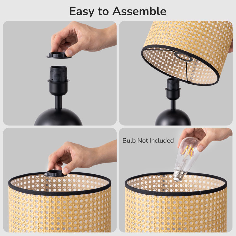 15.4'' Black Metal Table Lamp With Rattan Shade For Bedrooms, Living Rooms Or Reading Corners