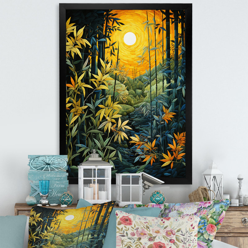 Art asiatique sur fond de bambou Ladislau, impression sur toile III, Cadre photo noir simple, H 32 po x l 16 po x P 1 po