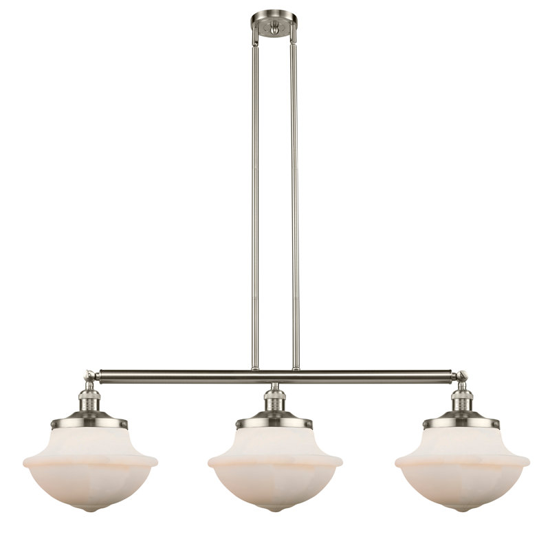 Luminaire suspendu pour îlot de cuisine 3 lumières Lemus, Nickel satiné brossé, Blanc mat, DEL