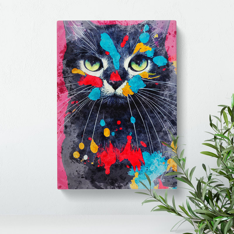 Catt Paint Splash No.2 - Wall Art, Wrapped Canvas, 76cm H x 50cm W x 3cm D, No Matte