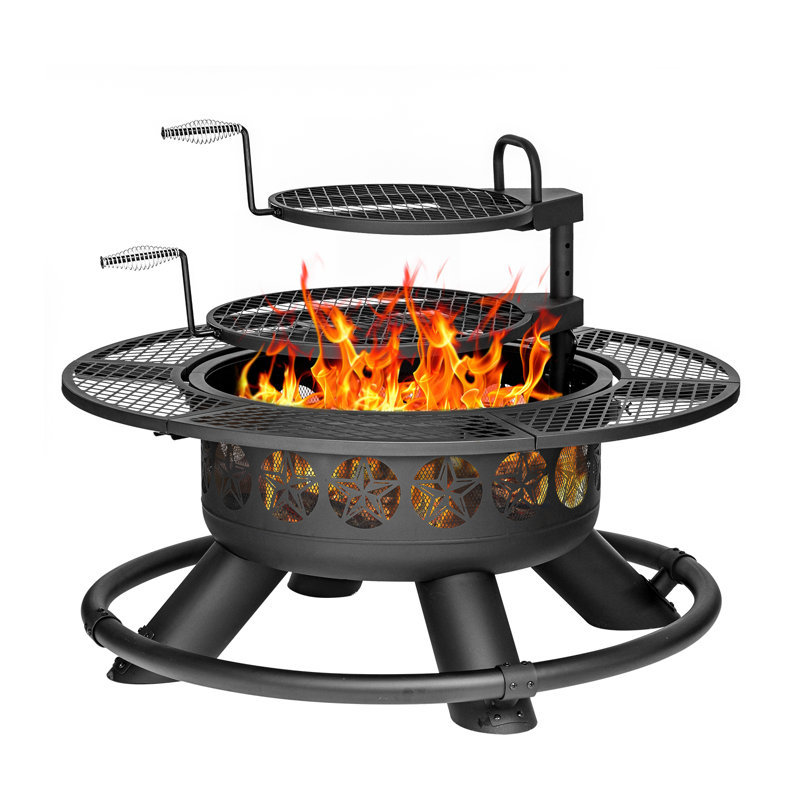 Foyer au bois avec barbecue et couvercle, H 39 po x l 47 po x P 47 po