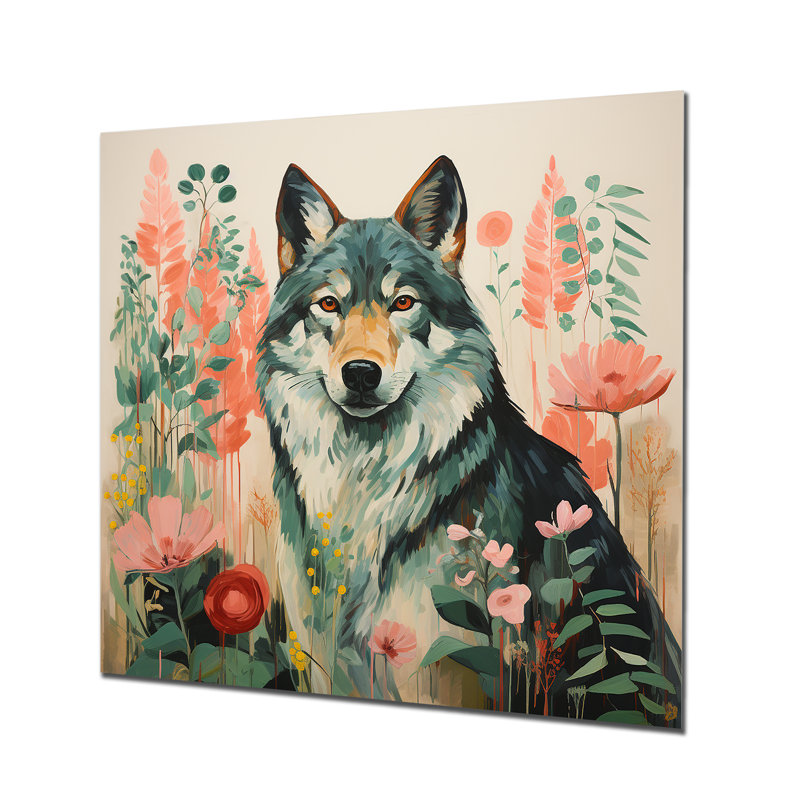 Rose et vert, loup boho, H 36 po x l 36 po