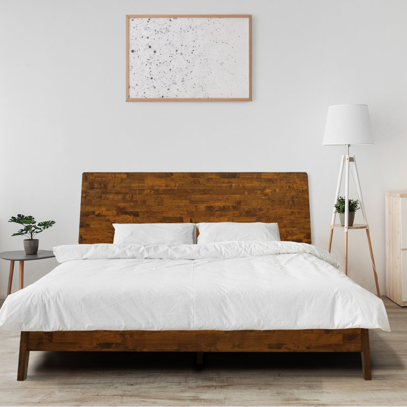 Structure de lit en bois massif avec tête de lit Divi, tête de lit haut scandinave Signature, Caramel, Grand