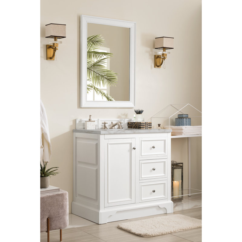 De Soto 36'' W Single Vanity, Bright White, Victorian Silver, 8" Widespread