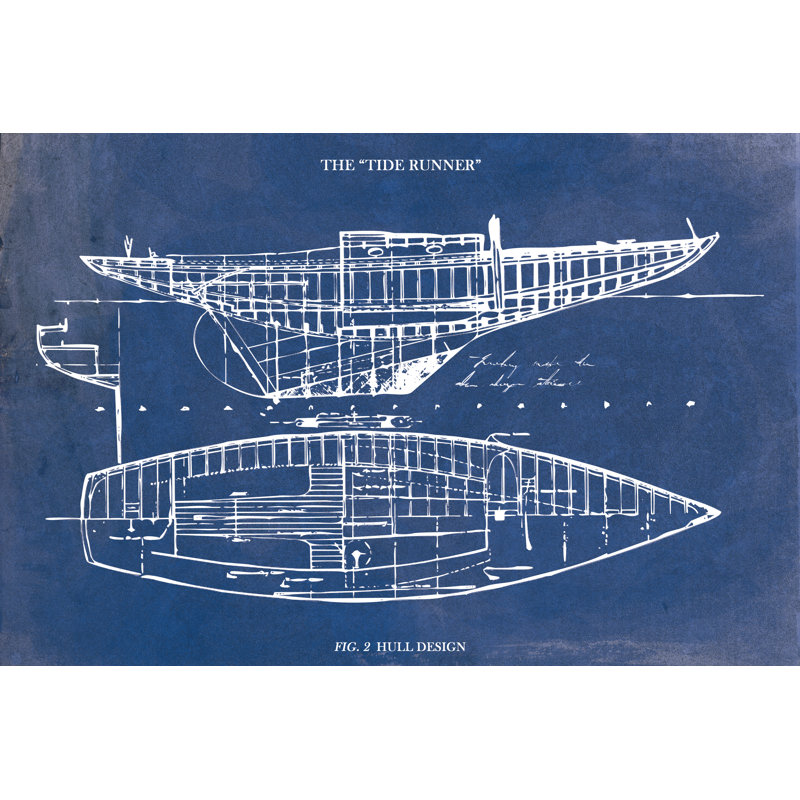 Boat Blueprint - Wrapped Canvas Art Prints, 30cm H x 46cm W x 3.8cm D