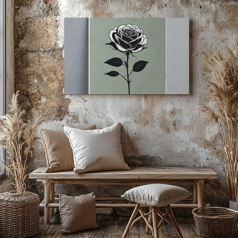 Toile monochromes rose, silhouette noire élégante sur fond vert olive, art mural prêt à accrocher, H 18 po x l 24 po