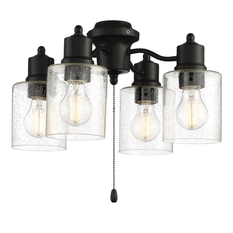 4 Light Fitter And Glass 16.7'' 4 - Light Branched Ceiling Fan Light Kit, Flat Black