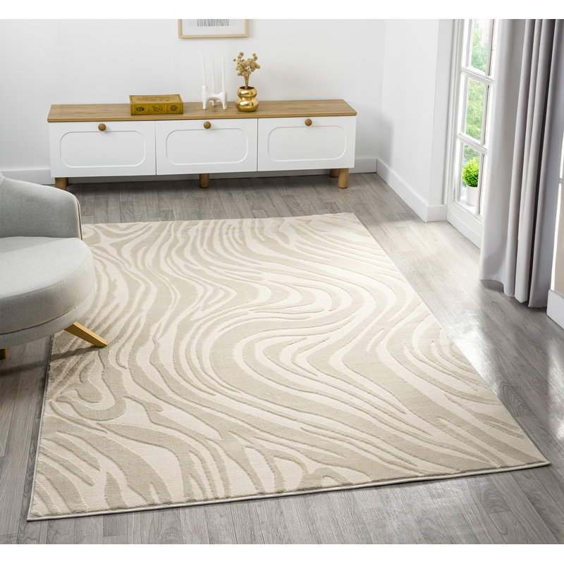 Vellure Modern Indoor Living Room Area Rug Embossed Cut-Shrink Pile with Metallic Sheen Jute Backing Living Room - Bedroom Hallway Carpet Maze Cream 