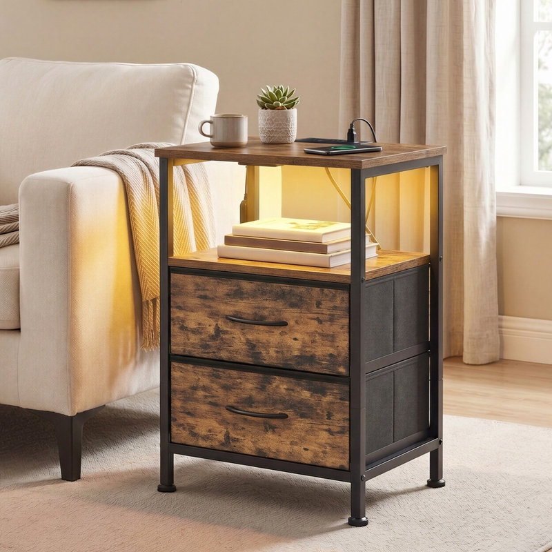 39.6 cm W Bedside Table, Brown