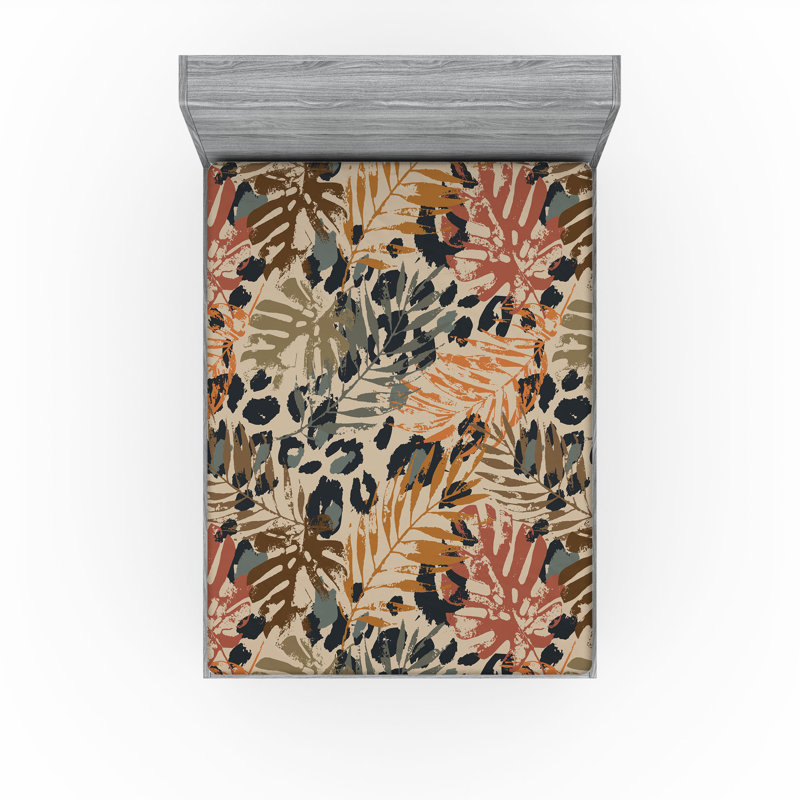 Drap-housse rustique Ambesonne, Full Fitted Sheet, Cannelle, vert, brun / floral