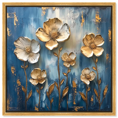 Flore dorée sur toile azur, art floral élégant par Art Remedy