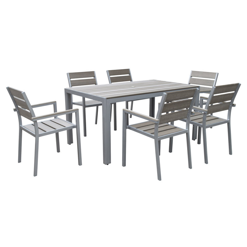 Adlan 6 - Person Patio Dining Set with Rectangular Table, Sun bleached gray