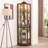 Lighted Glass Corner Display Cabinet With Adjustable Shelves And Built-In LED Lighting For Elegant Home Showcase.-122751239