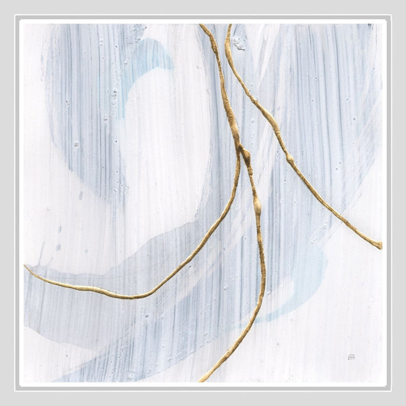 «Elegant Abstract in Gold and Grey», art mural sur toile encadré, 16" H x 16" W, White