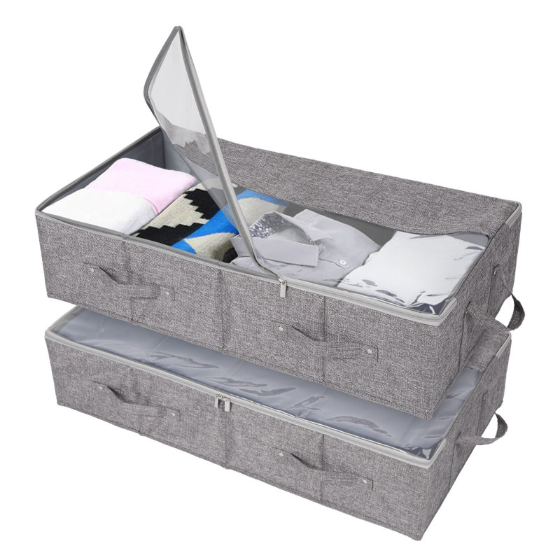 Gray Foldable Underbed Collapsible Storage Boxes