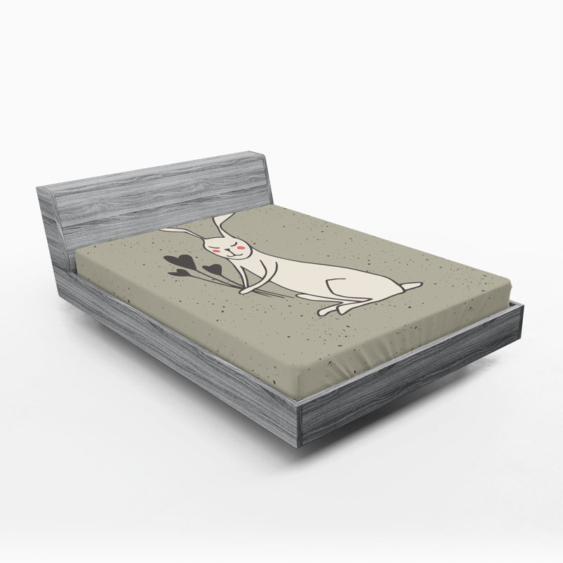 Ambesonne Rabbit Fitted Sheet 2-Pack Bunny Hearts Bouquet Design Calking Dusk Ivory and Taupe, California King Fitted Sheet