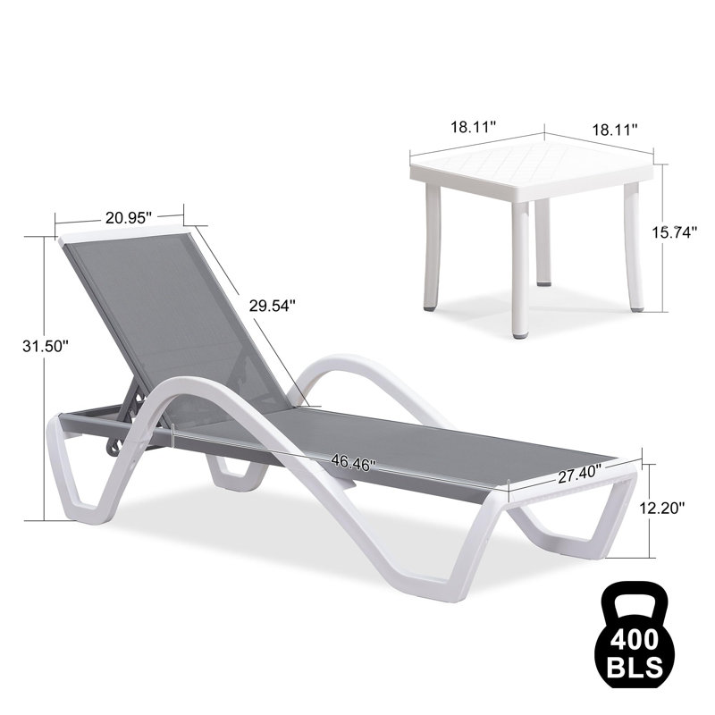 Chaise longue d'extérieur avec table, Gris, Oui