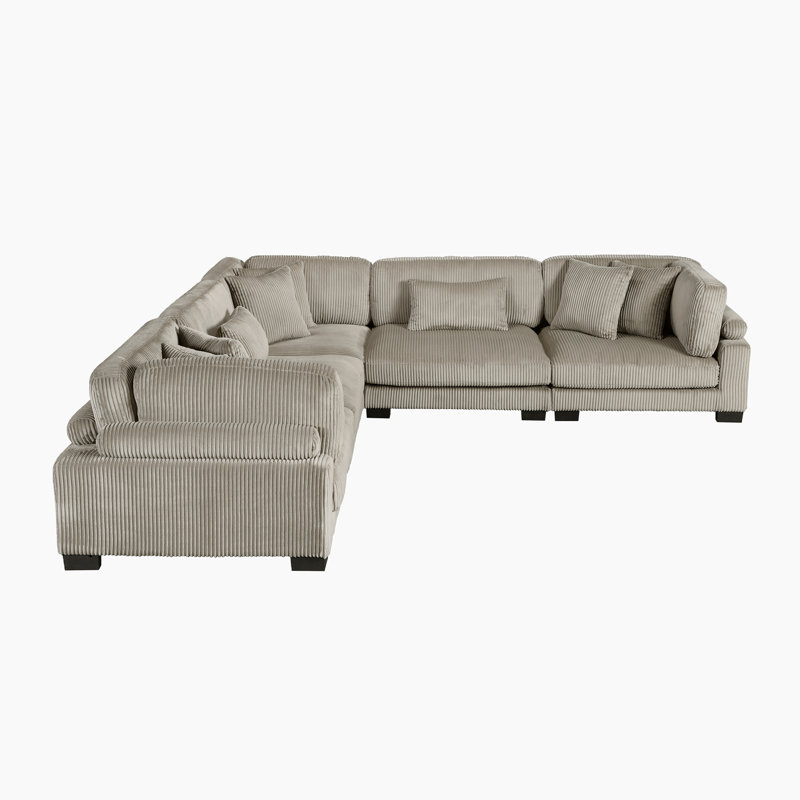 Canapé modulaire en velours côtelé 5 pièces Brinsley, H 34,5 po x l 135 po x P 135 po, Symétrique, Taupe velours côtelé
