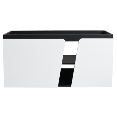 Meuble-lavabo flottant 40 po avec fonction de fermeture en douceur, contemporain, blanc et noir, contreplaqué, vaste option de rangement mural