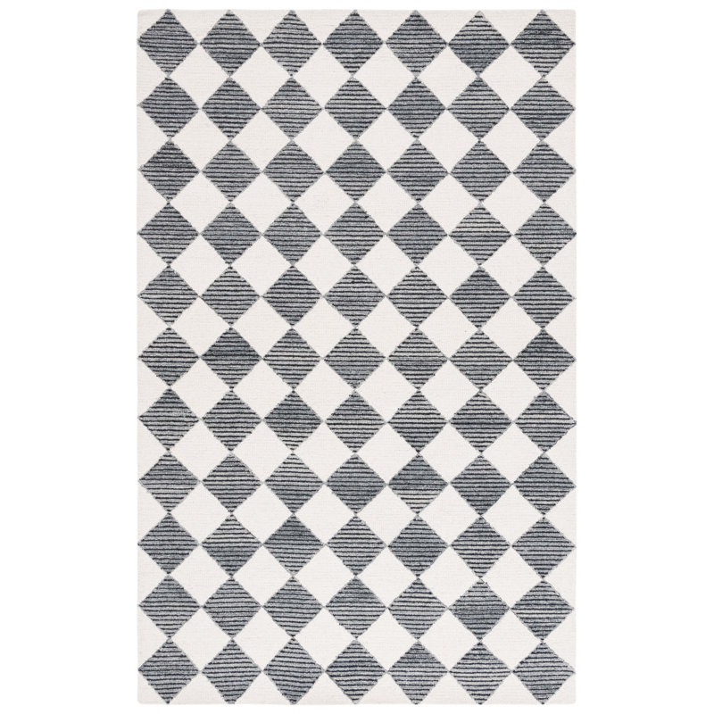 Ebony Hand Tufted Wool Pile Checkered Rug, Rectangle 4' x 6'