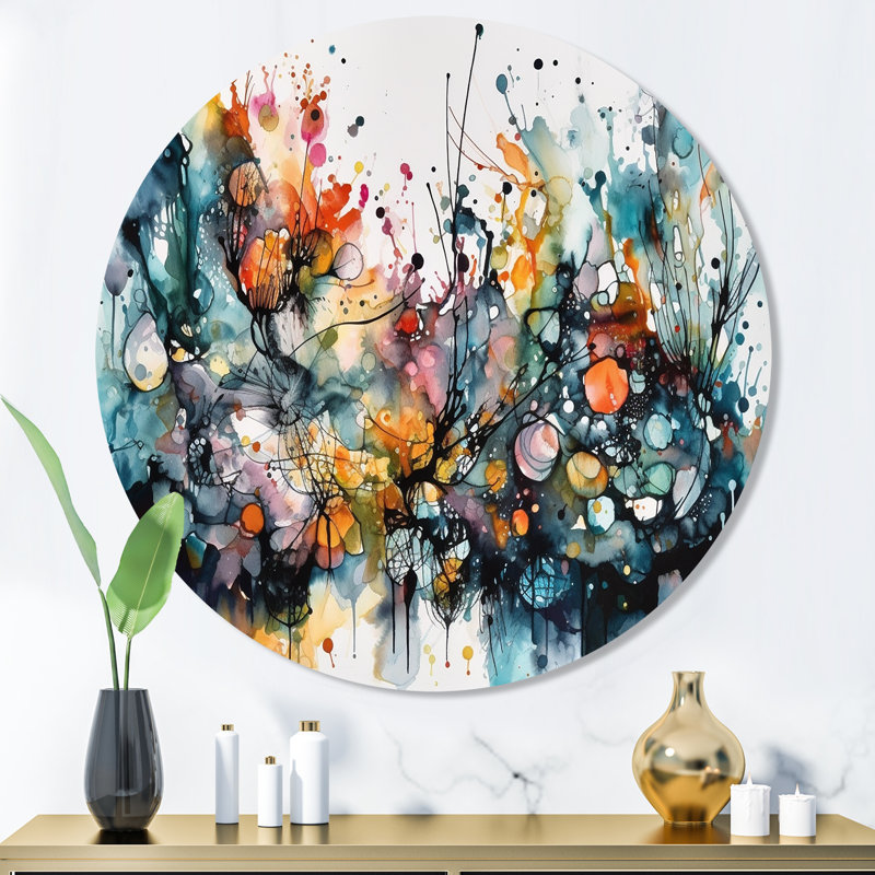 «Boho Dance II» captivant - art abstrait rond en métal, H 16 po x l 16 po x P 1 po